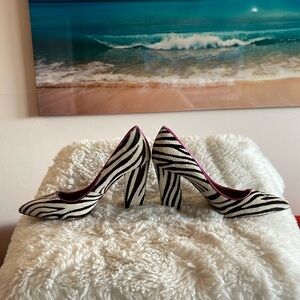 Shoes of prey zebra striped genuine cowhide leather with pink accented stripe